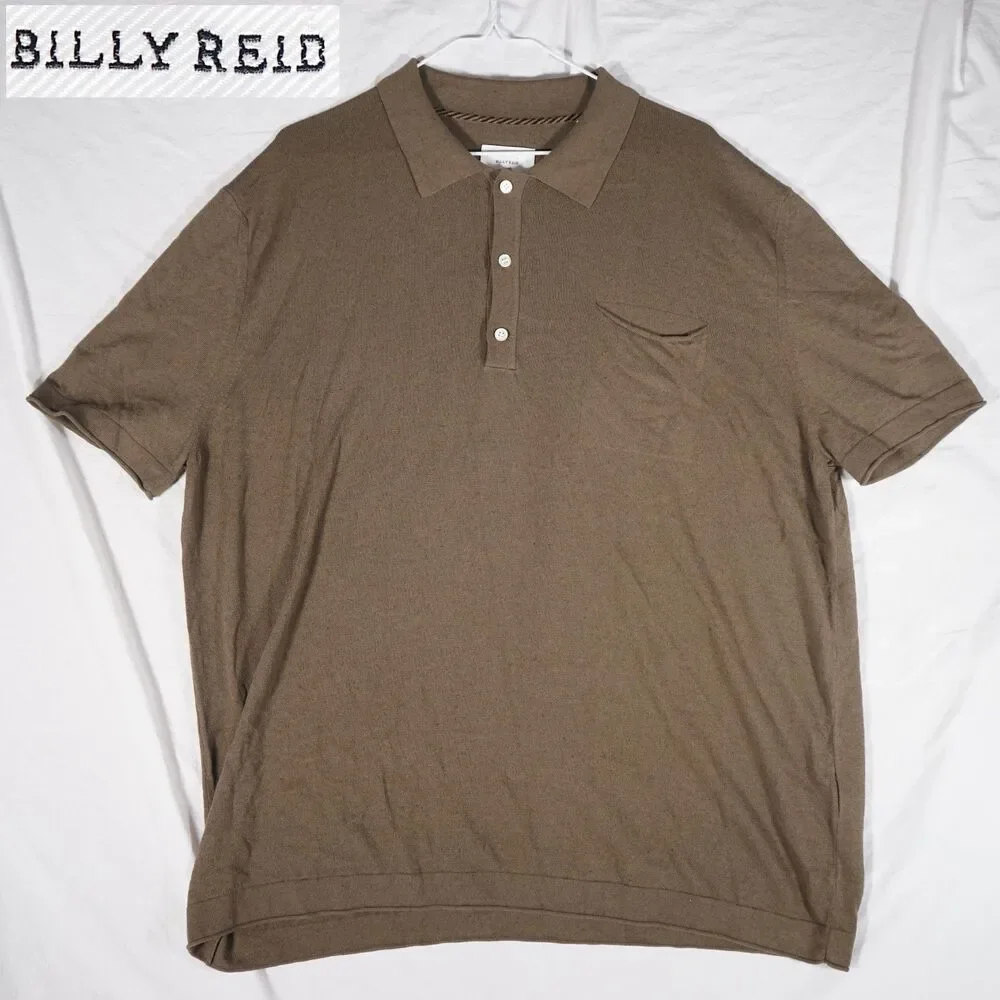 Billy Reid Cotton Linen Polo Shirt Olive Green Men's XXL